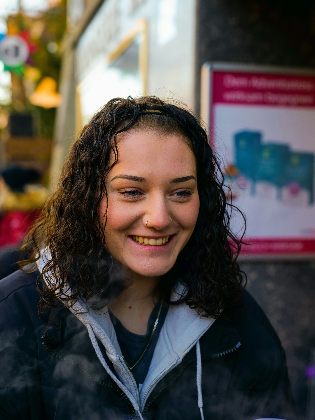 Girl Outside Coat Laughing