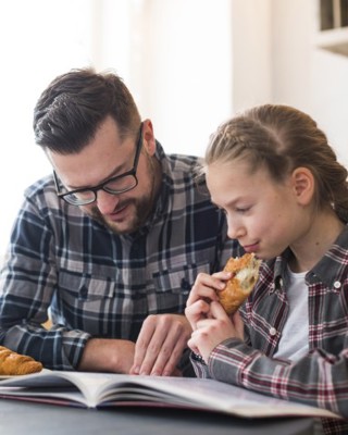 Father Daughter Together Breakfast Table