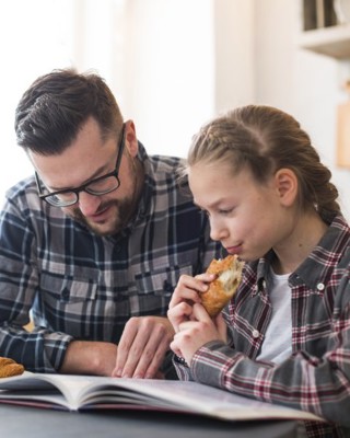 Father Daughter Together Breakfast Table