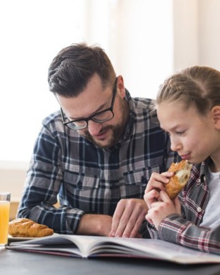 Father Daughter Together Breakfast Table