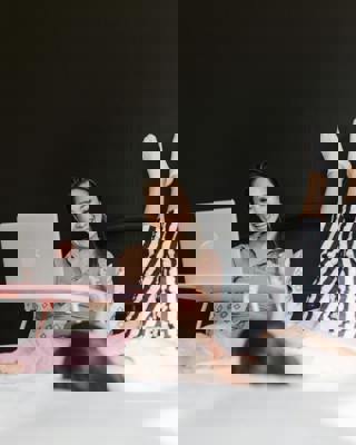 Foster mum working from home